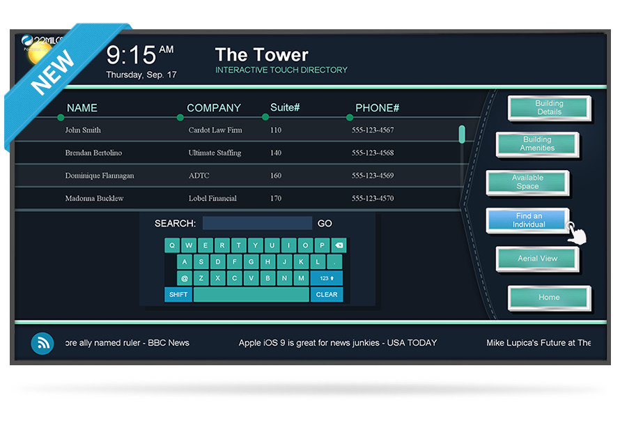 lobby touch screen digital directory